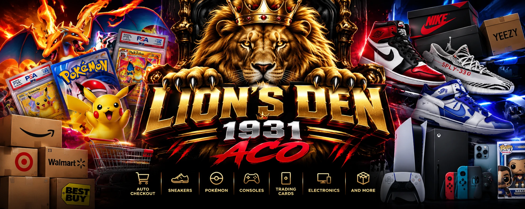 Lion's Den 1931 ACO: auto checkout for sneakers, Pokémon, consoles, trading cards, electronics and more